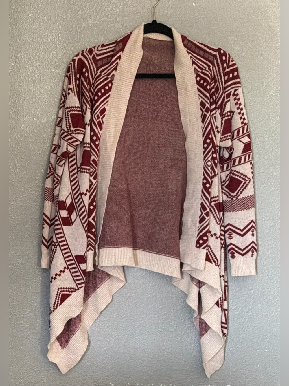 G.H. Bass & Co. Open-Front Aztec Cardigan - Cream & Burgundy